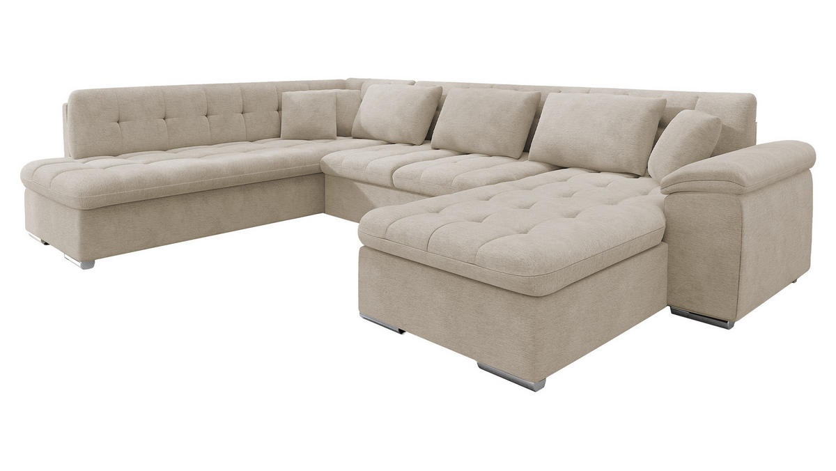 WOHNLANDSCHAFT Niko Bis, Seite: Rechts - Champagner, Holz/Textil (348/76/205cm) - MIRJAN24