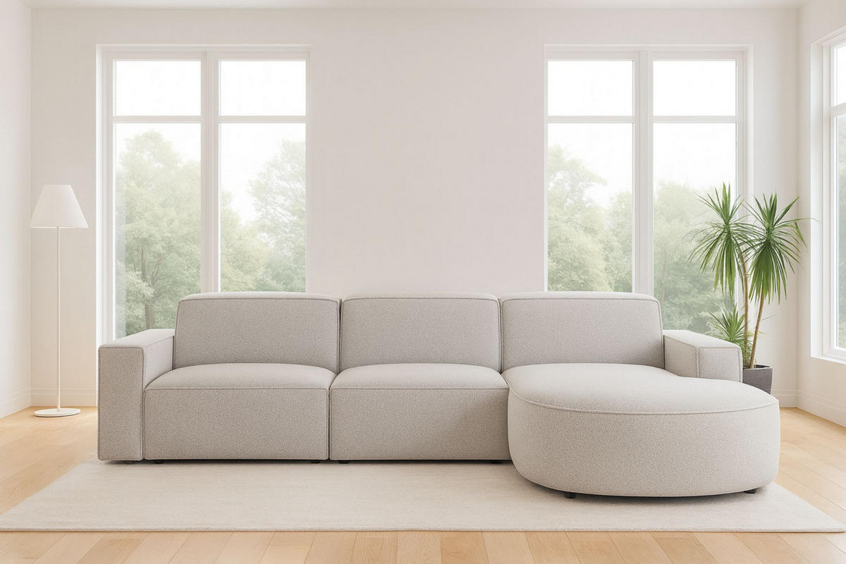 ECKSOFA Cursal Round L-Form, Stoff Artico, Nata, Rechts - Beige, Holz (284/166cm) - Kaiser Möbel