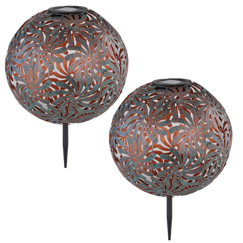 LED AUSSENLEUCHTE Kugel Silber 2er Set - Silberfarben, Metall (26/26/37cm) - Globo Lighting