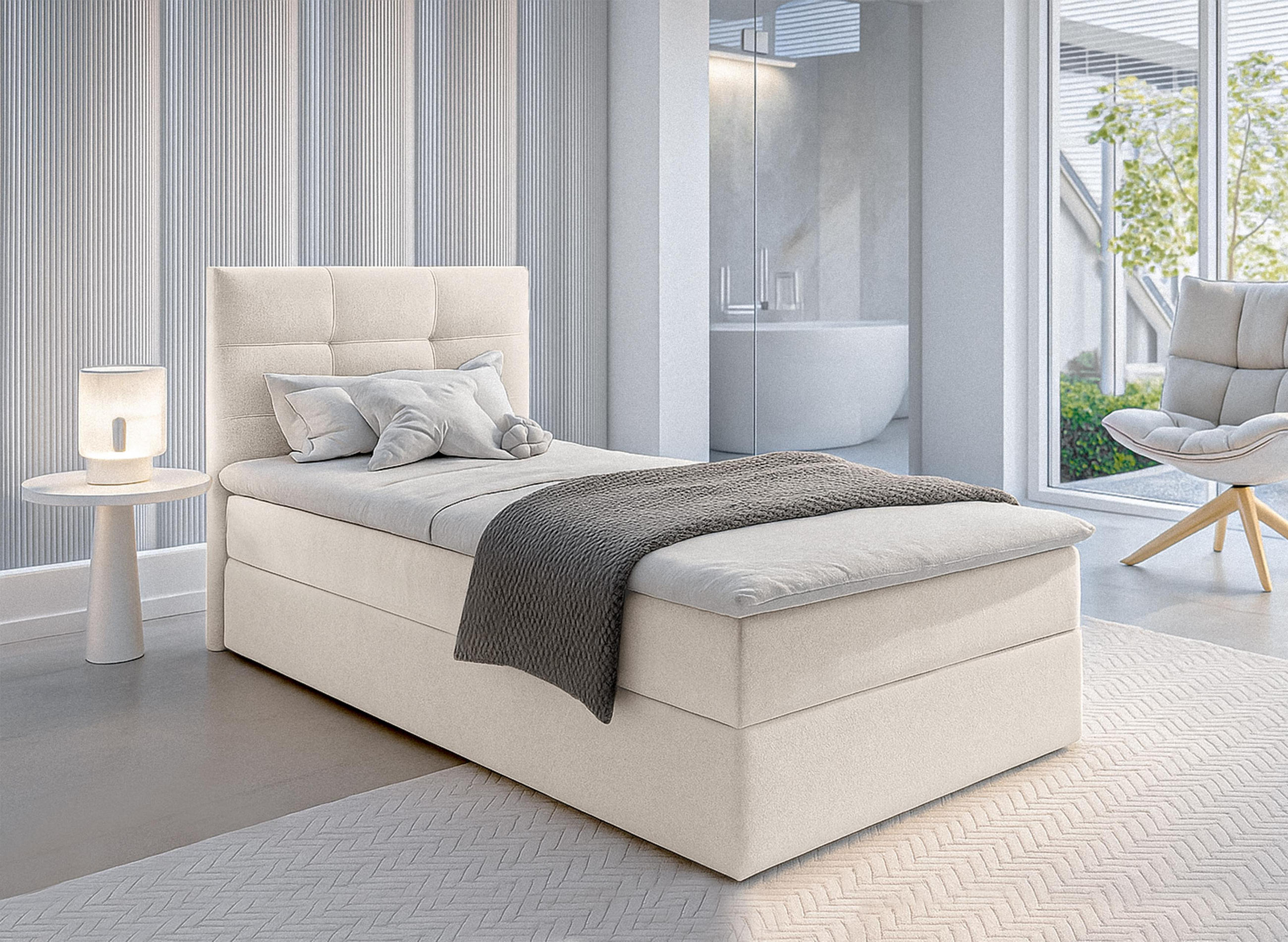 BOXBETT GECETENI 120x200 cm mit Bettkasten und Matratze - Beige - Beige/Schwarz, Holz/Holzwerkstoff (120/200cm) - AX Living