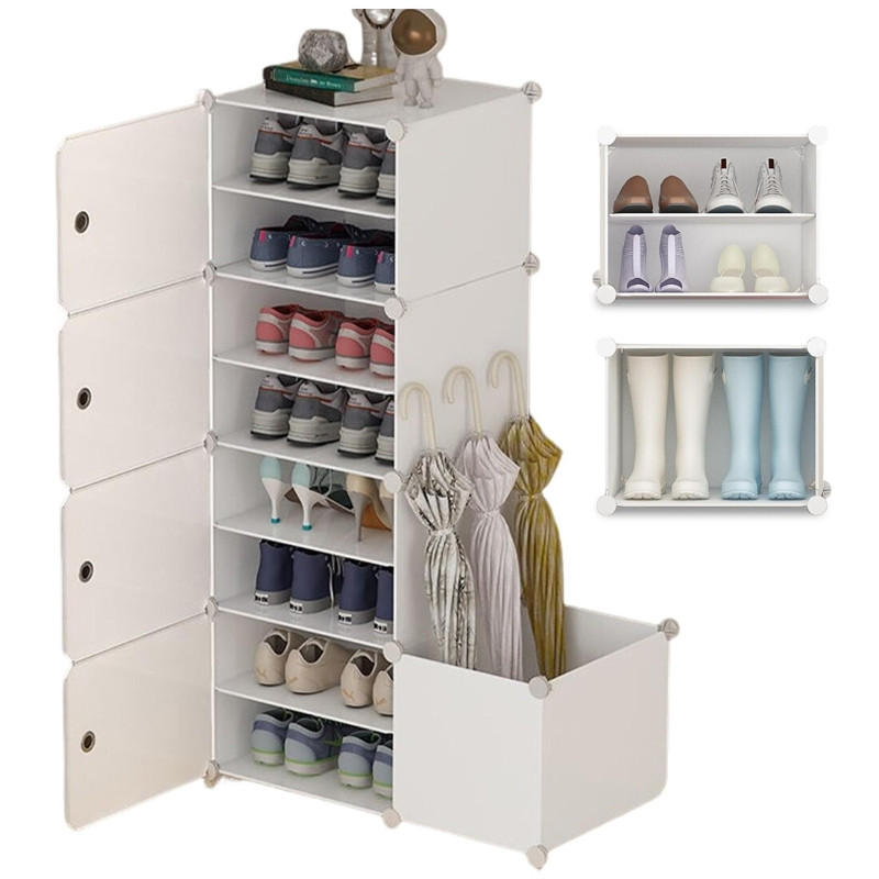 SCHUHSCHRANK,8 Ebenen mit Schirmablage - Weiß, Kunststoff (46/10/33cm) - Vallsero