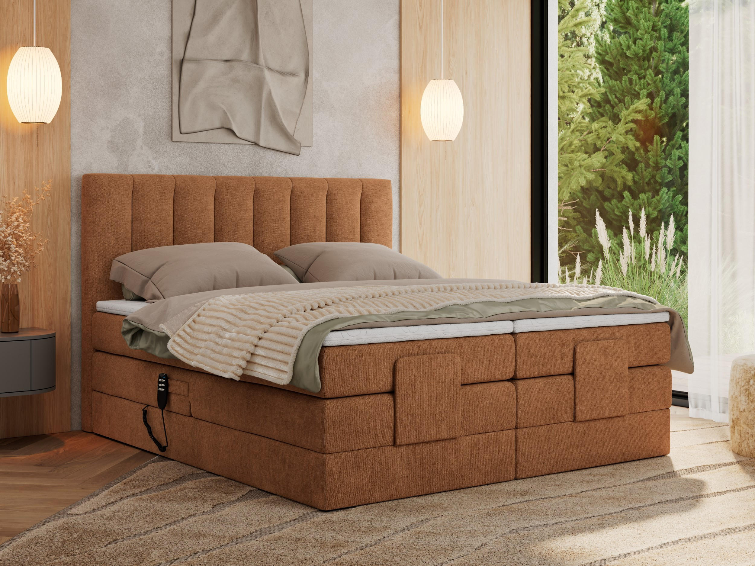 BOXBETT COMFORTO 140/200 - Orange Struktur - H3 - Orange, Holz/Textil (140/200cm) - MKS