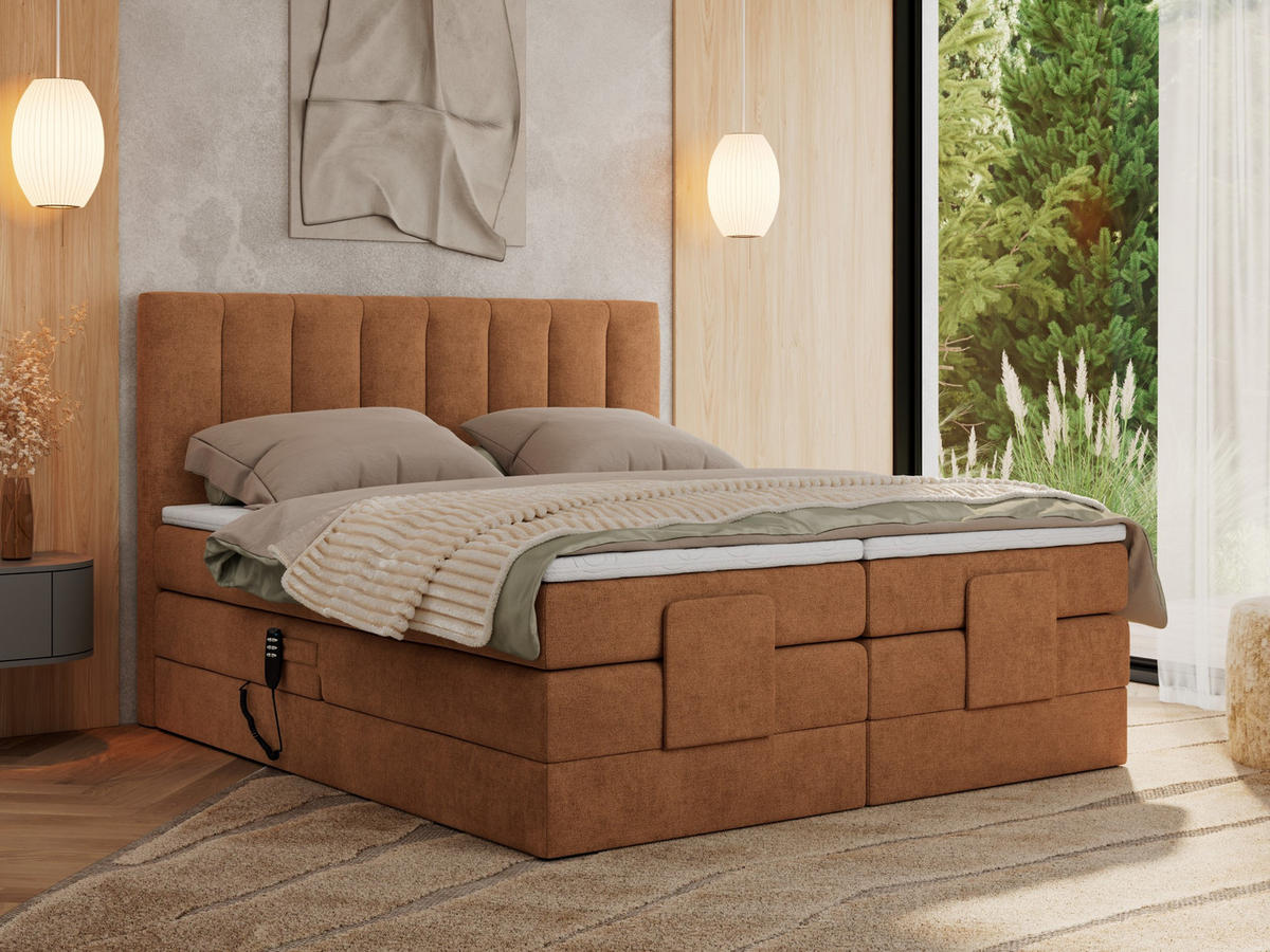 BOXBETT COMFORTO 160/200 - Orange Struktur - H3 - Orange, Holz/Textil (160/200cm) - MKS