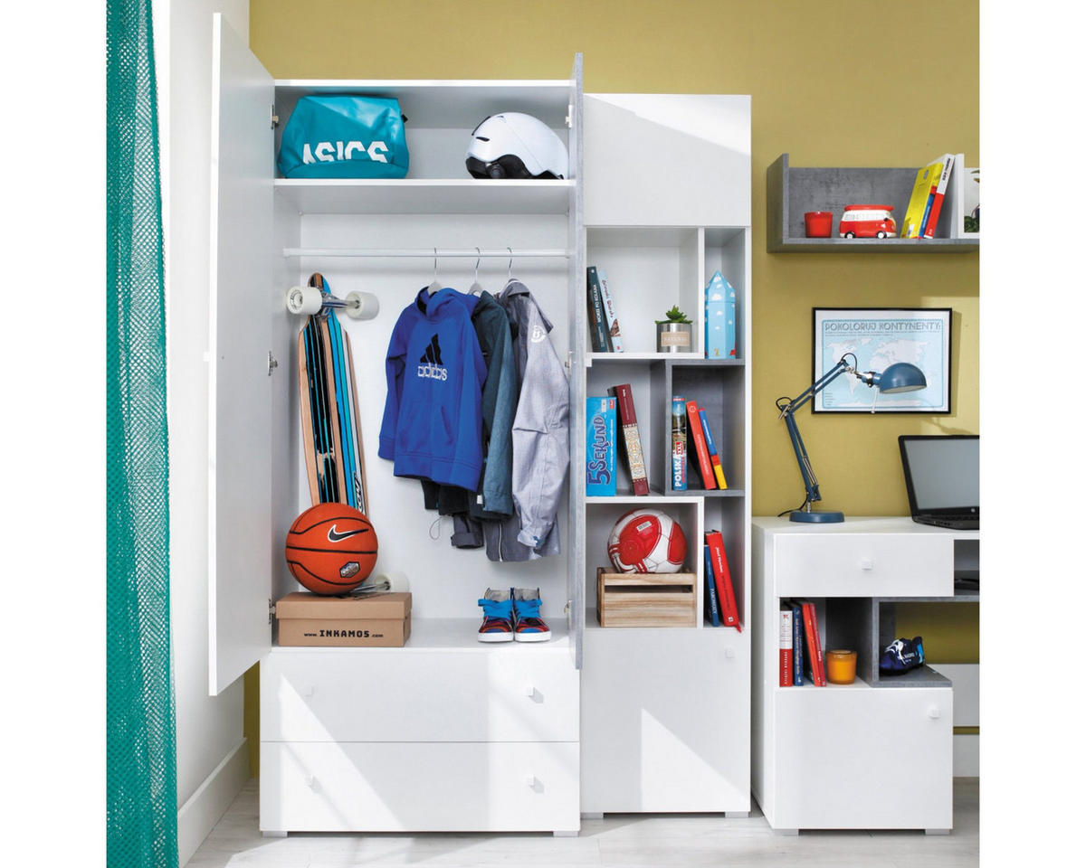 KINDERKLEIDERSCHRANK SIMON 03 80/50/190 Weiß/Grau - Weiß/Grau, Holzwerkstoff (80/190/50cm) - Deine Möbel 24