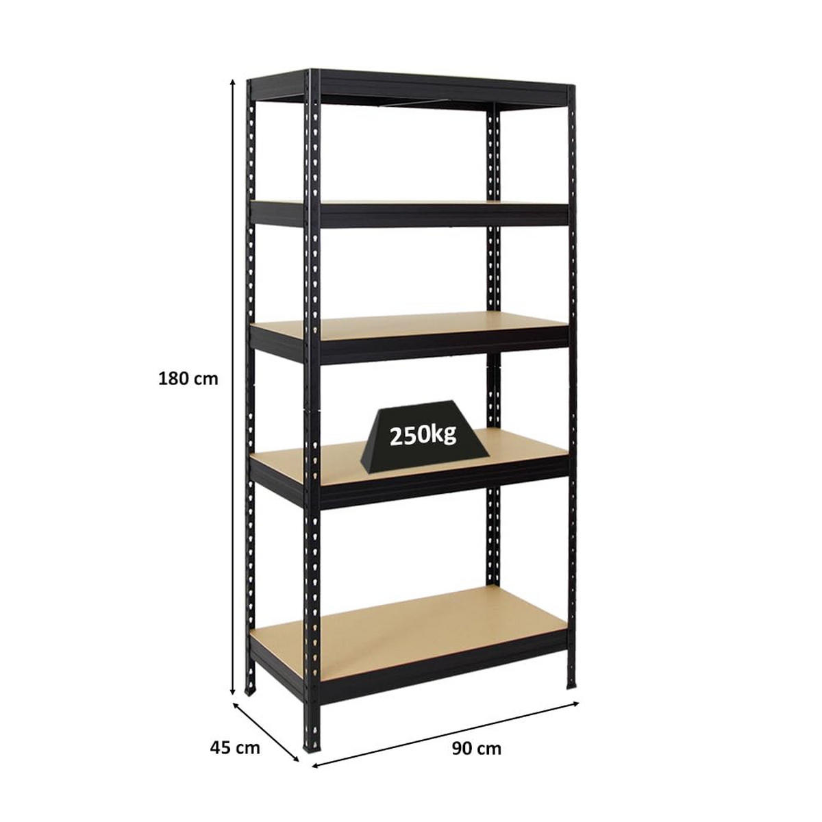 SCHWERLASTREGAL Rivet 180x90x45 cm Fachlast 250 kg Innovatives Stecksystem Schwarz - Schwarz, Metall (90/180/45cm) - PROREGAL
