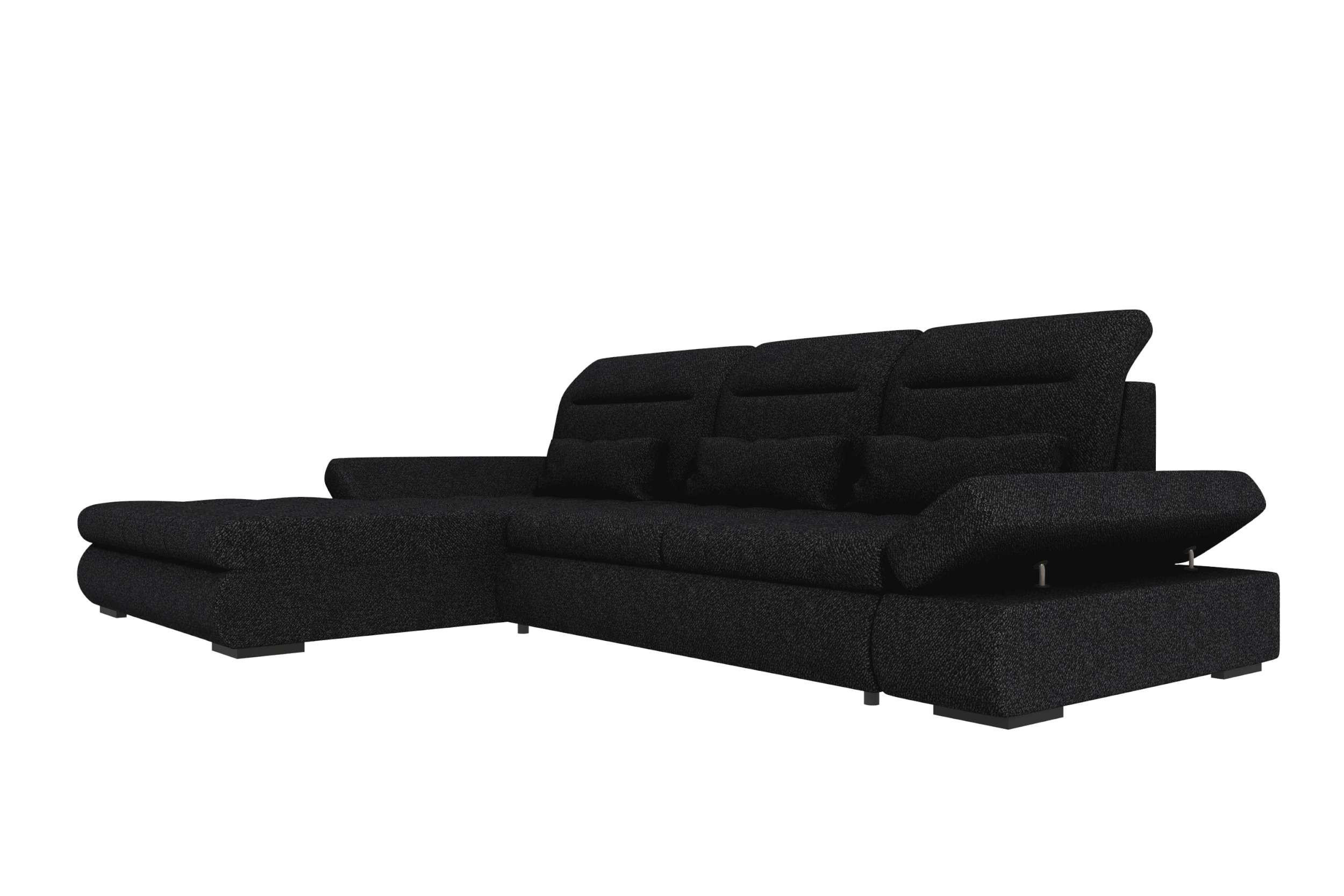 ECKSOFA Toscana Plus Strukturstoff inkl. Schlaffunktion - Schwarz, Textil (179/300cm) - 99rooms