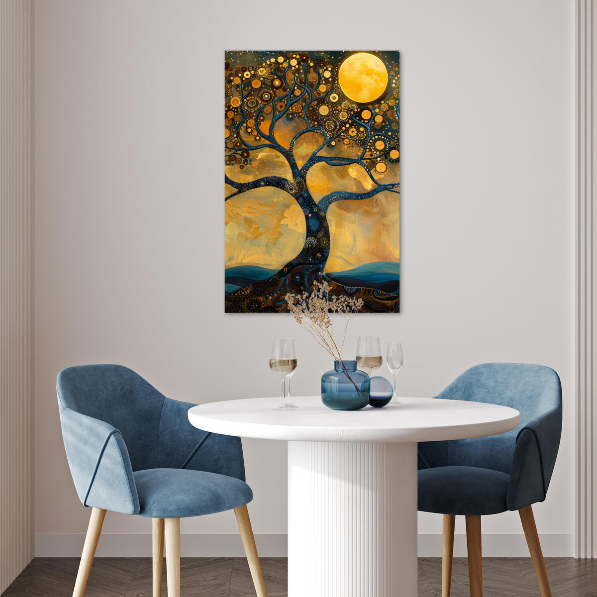 POSTER Baum - Mond - Blumen - Gold - Kunst 40x60 cm - Orange, Papier (40/60/0.1cm) - MuchoWow