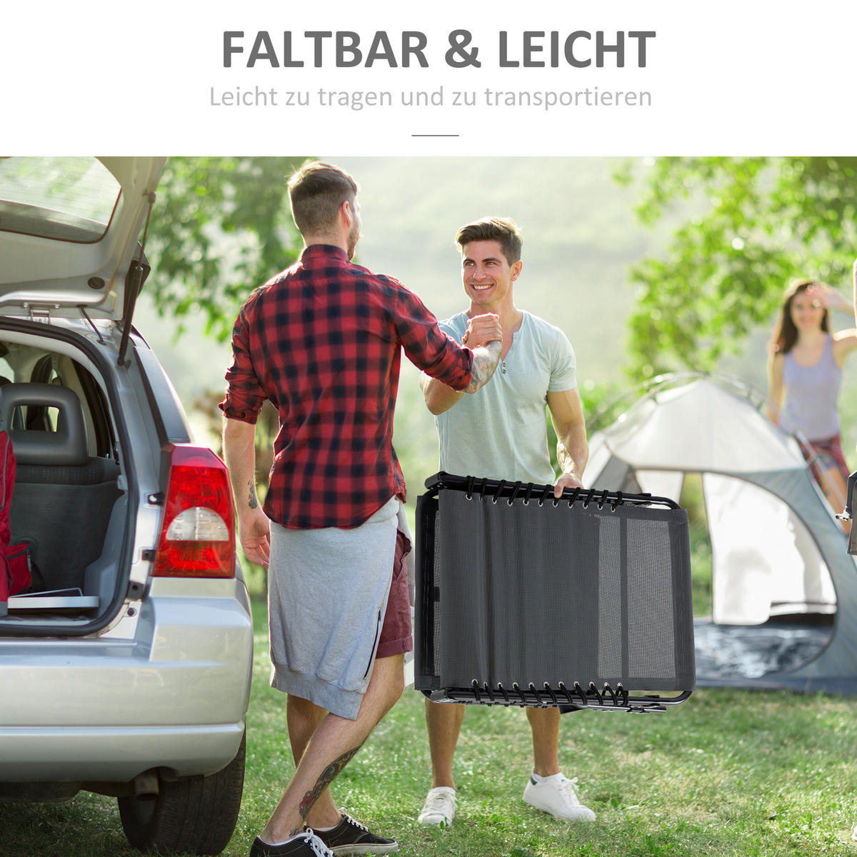 SONNENLIEGE klappbar, Netzstoffbezug, Grau - Grau, Textil (58/30/185cm) - Outsunny