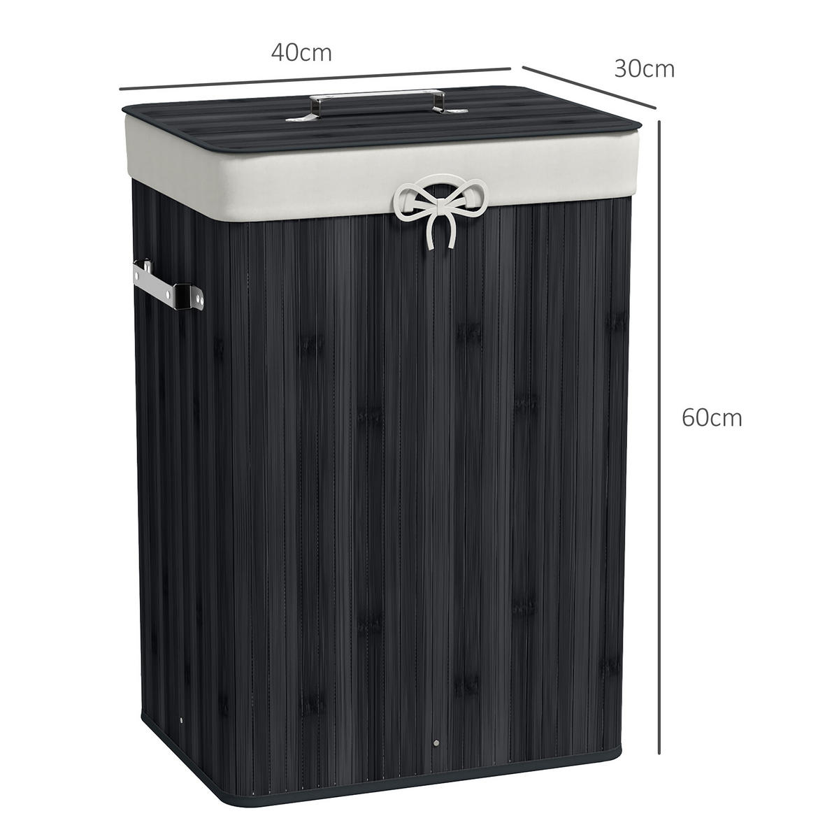 WÄSCHEKORB Wäschetruhe Wäschebox Wäschesammler Eckig Bambus 72 L Schwarz - Schwarz, Naturmaterialien (30/60/40cm) - HOMCOM