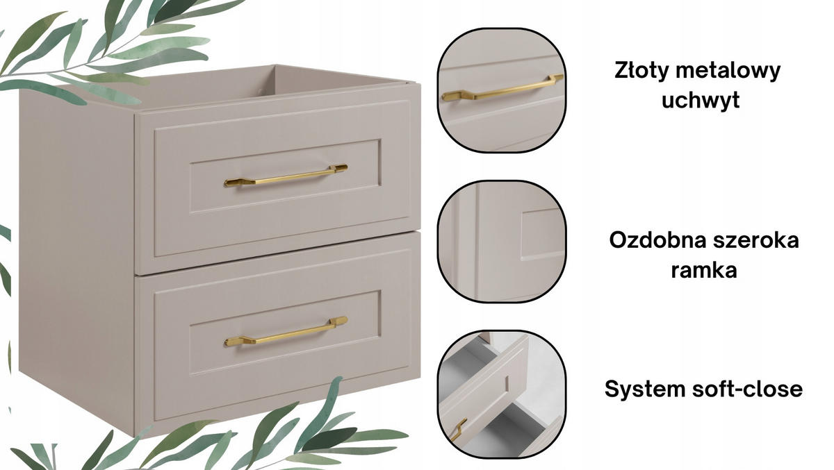 WASCHBECKUNTERSCHRANK + HÄNGESÄULE CLASSIC 60cm Kaschmir - Kaschmir, Holzwerkstoff (60/58/46cm) - Rodan