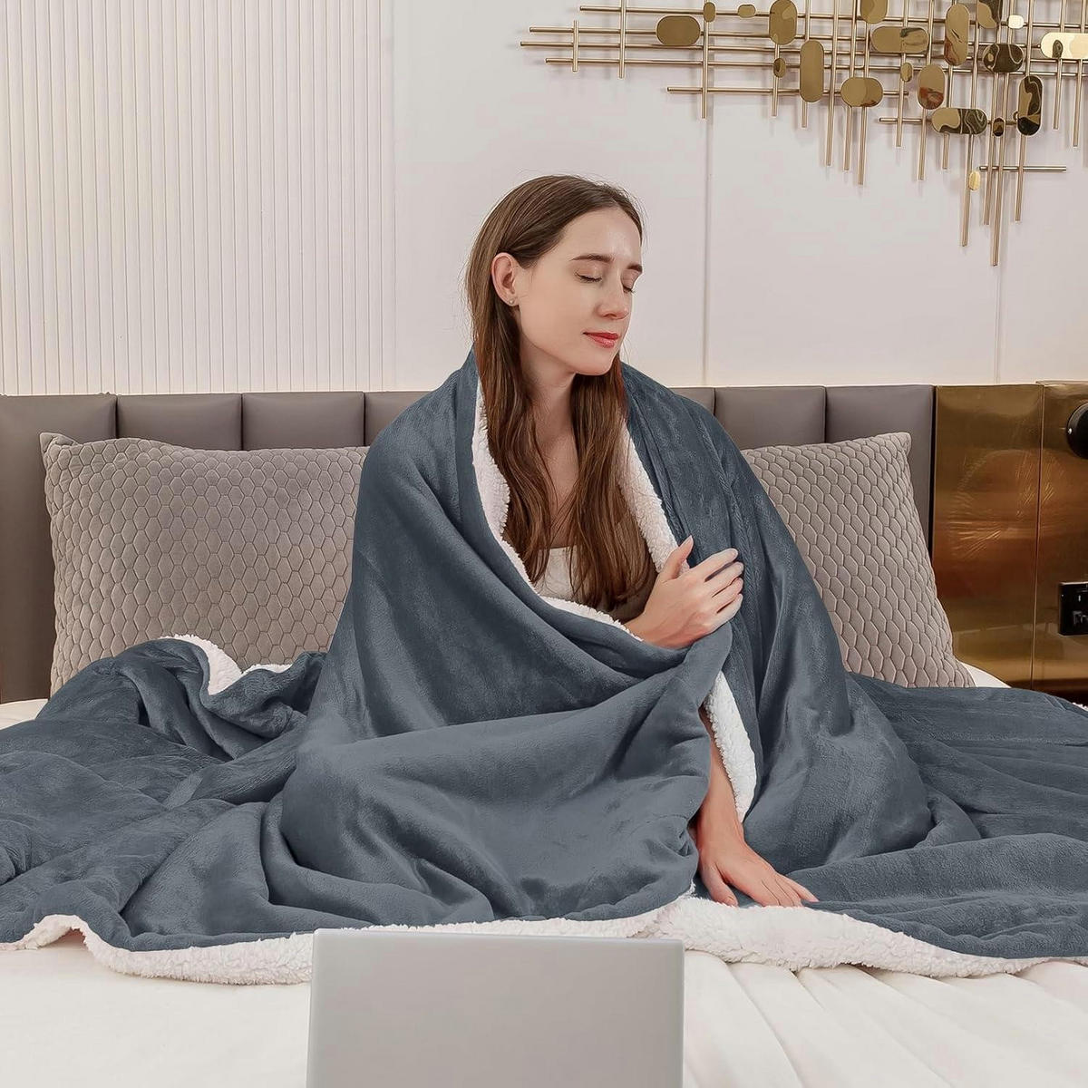 KUSCHELDECKE Sherpa Fleece 220 x 240 cm Anthrazit - Grau, Textil (220/240cm)