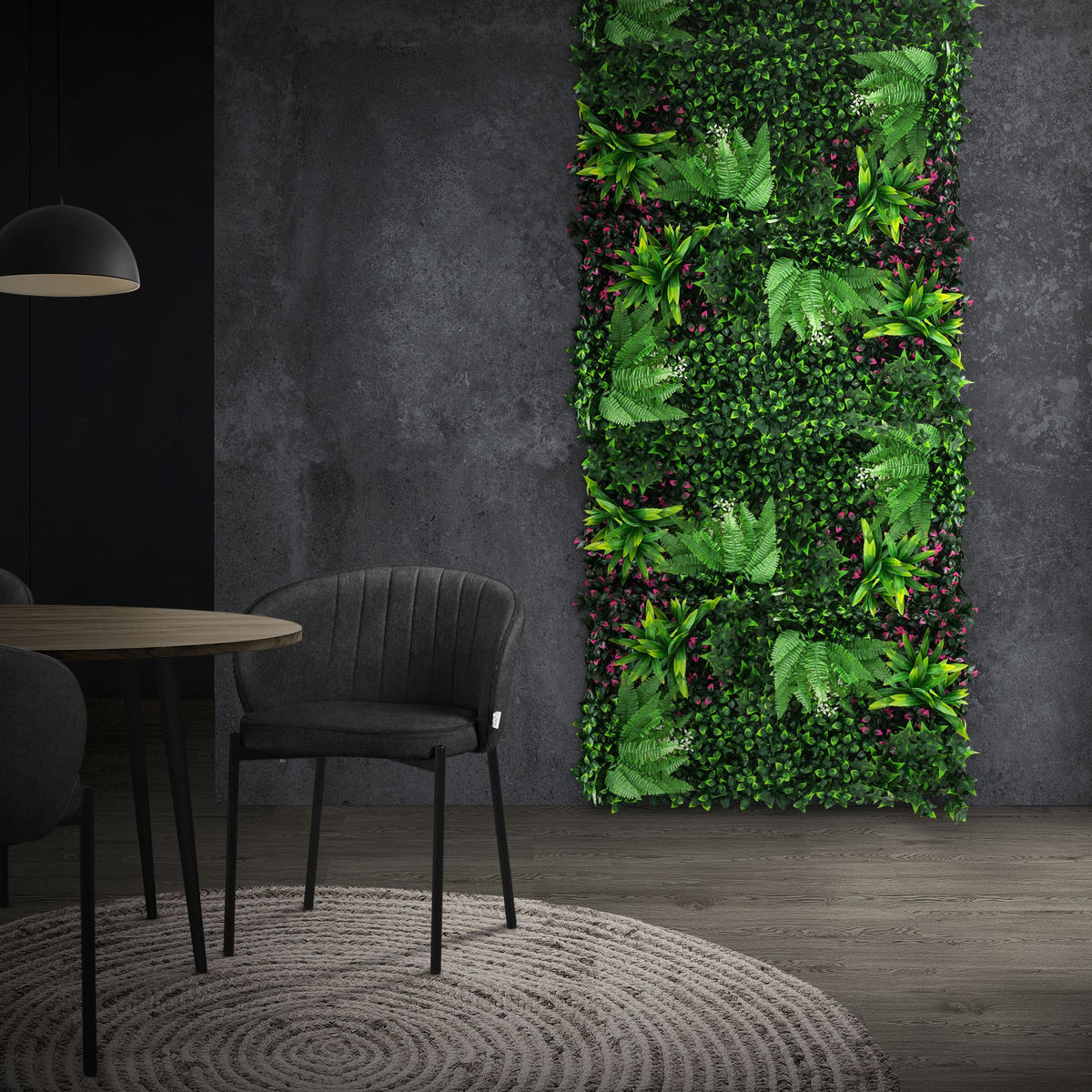 KÜNSTLICHE PFLANZENWAND 4er Set 50x50 cm Kunstpflanzen Wand Innen Aussen Grün Jungle Fern - Waldgrün/Pink, Kunststoff (50/50/10cm) - ECD-Germany
