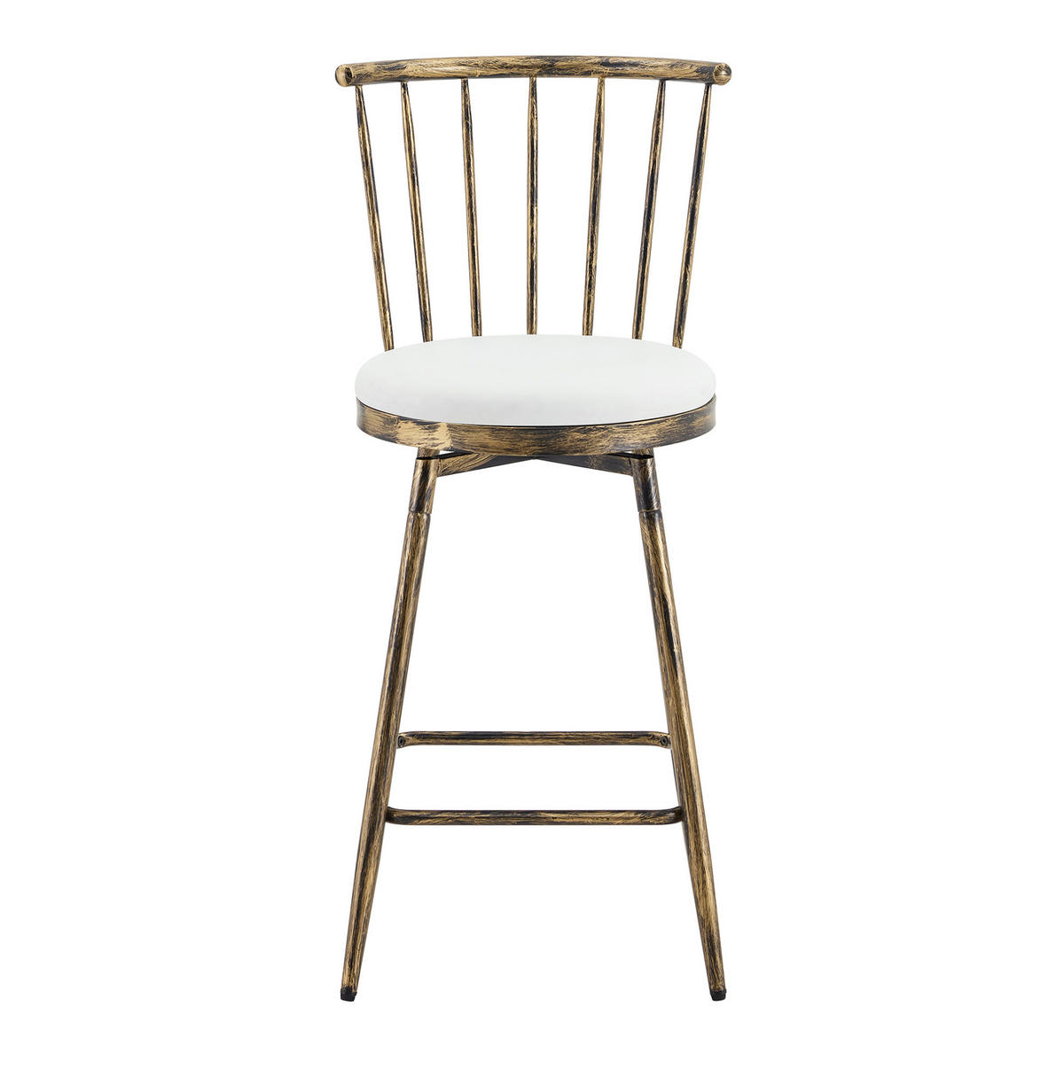 BARHOCKER aus Metall mit gepolstertem Sitz, PU-Bezug und Fußstütze, Braun-Weiß - Braun, Metall (39/96/39cm) - MIVRAY