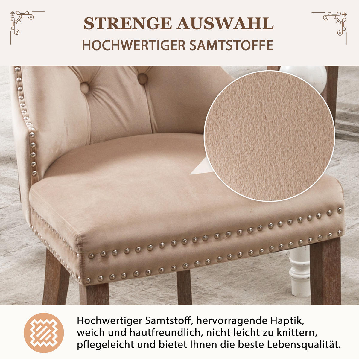 ESSZIMMERSTUHL 2er Set Samt Beige Polsterstuhl Massivholz Modern - Beige, Holz (53/95/46.5cm) - FLIEKS