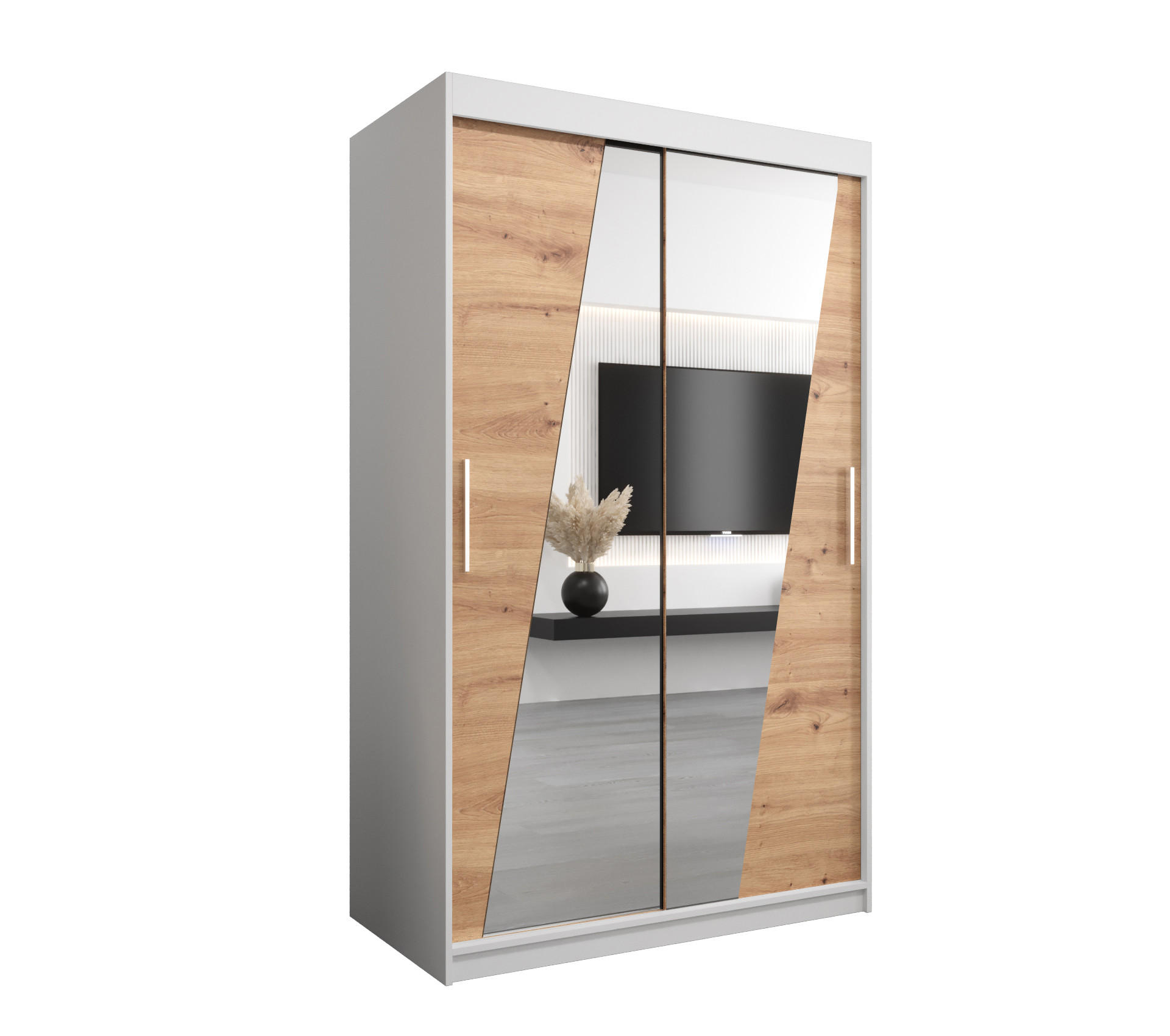 SCHWEBETÜRENSCHRANK 200/120/62 2-türig - Silberfarben/Eiche Artisan, Holz/Kunststoff (120/200/62cm) - Abiks Möbel