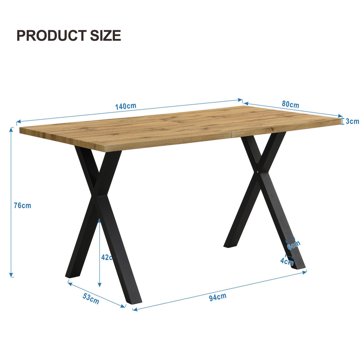 ESSTISCH 140/80/76 cm in Eichefarben mit Kreuzgestell und MDF-Tischplatte - Eichefarben, Holzwerkstoff (140/80/76cm) - Flora Grace