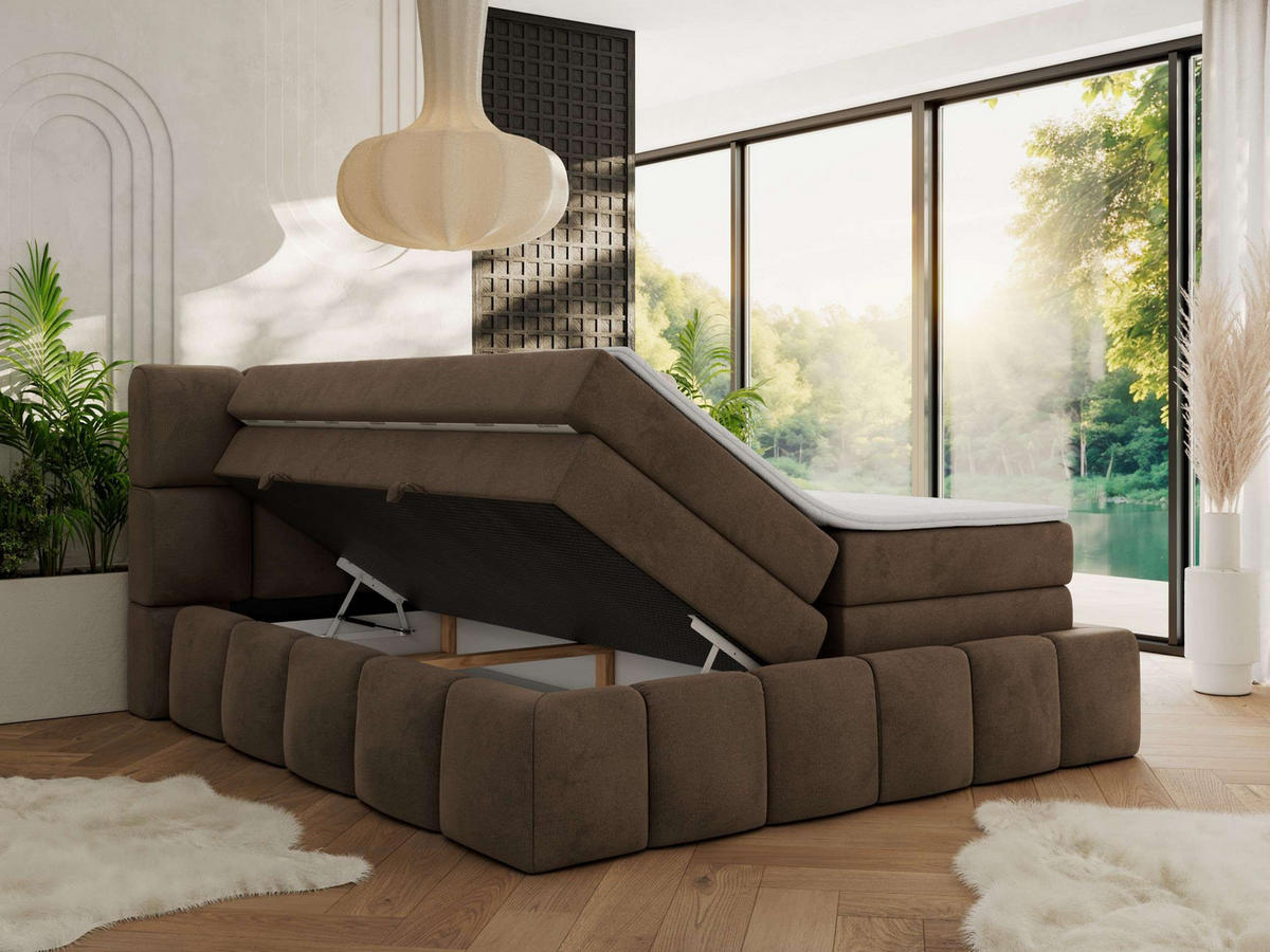 BOXSPRINGBETT NIRA KING 180/200 Braun Velvet - H3 - Braun, Holz/Textil (180/200cm) - MKS
