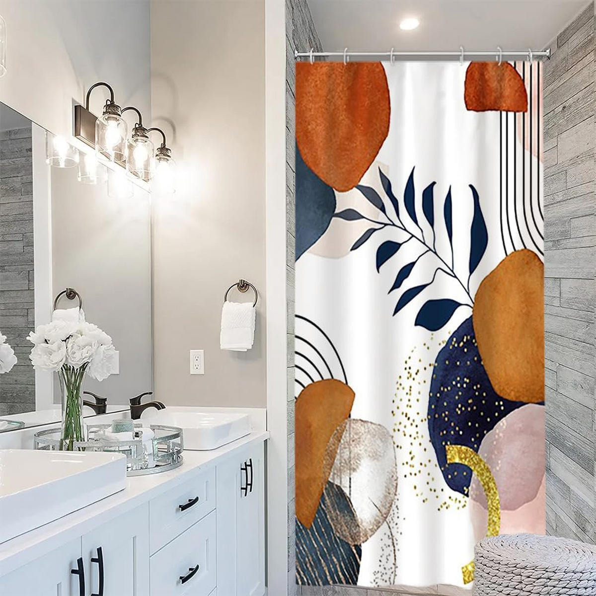 DUSCHVORHANG Terrakotta abstrakt Blätter Blau klein Polyester wasserdicht schimmelresistent waschbar Badewanne - Multicolor, Textil (90/180cm) - MCBOSON