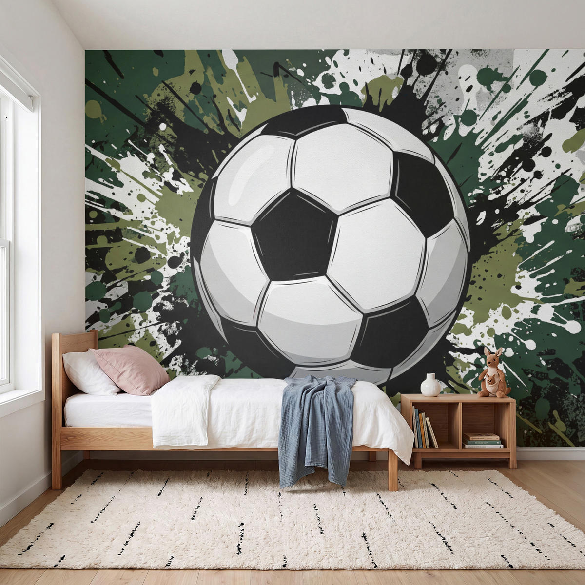 KINDERTAPETE - Fußball - Farbe - Spritzer - Grün - 350x300 cm - Dunkelgrün, Papier (350/300cm) - OnlyWow