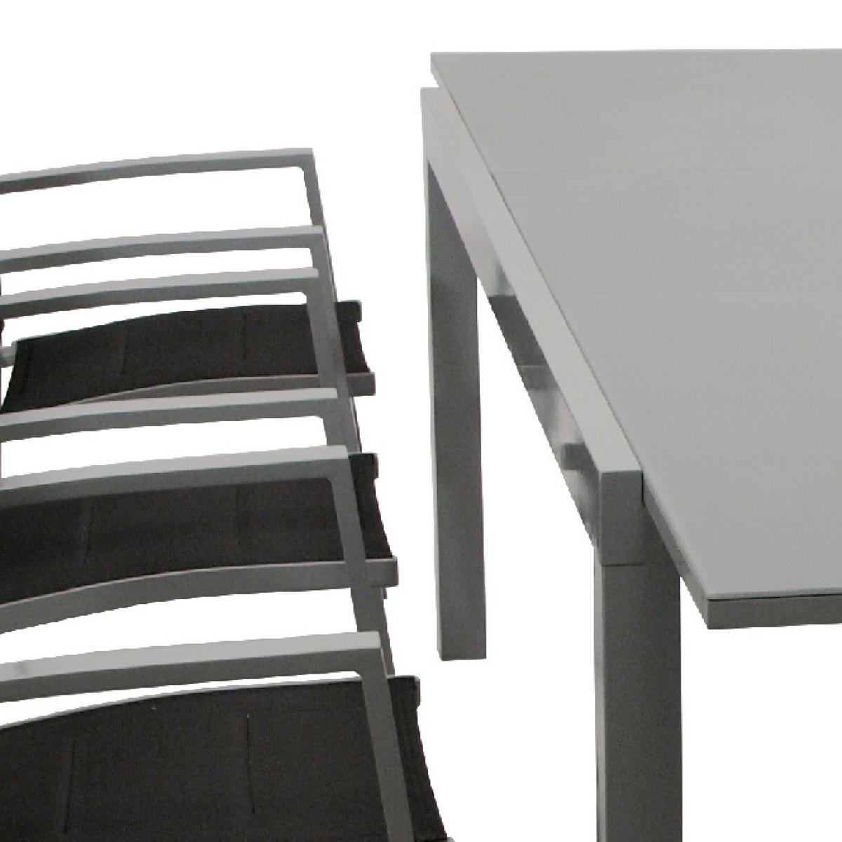 GARTEN-GARNITUR Ashford - 7-teilige Garten-Essgruppe (6x Stapelsessel mit Armlehnen, 1x Ausziehtisch 180/240x100cm), Gestell Aluminium - Schwarz, Metall - TPFGarden