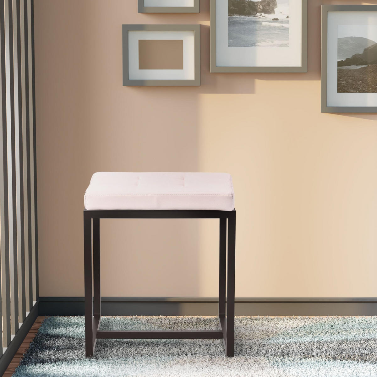 SITZWÜRFEL eckig 40/40/48 cm Lederlook creme - Creme/Schwarz, Textil/Metall (40/48/40cm) - CLP