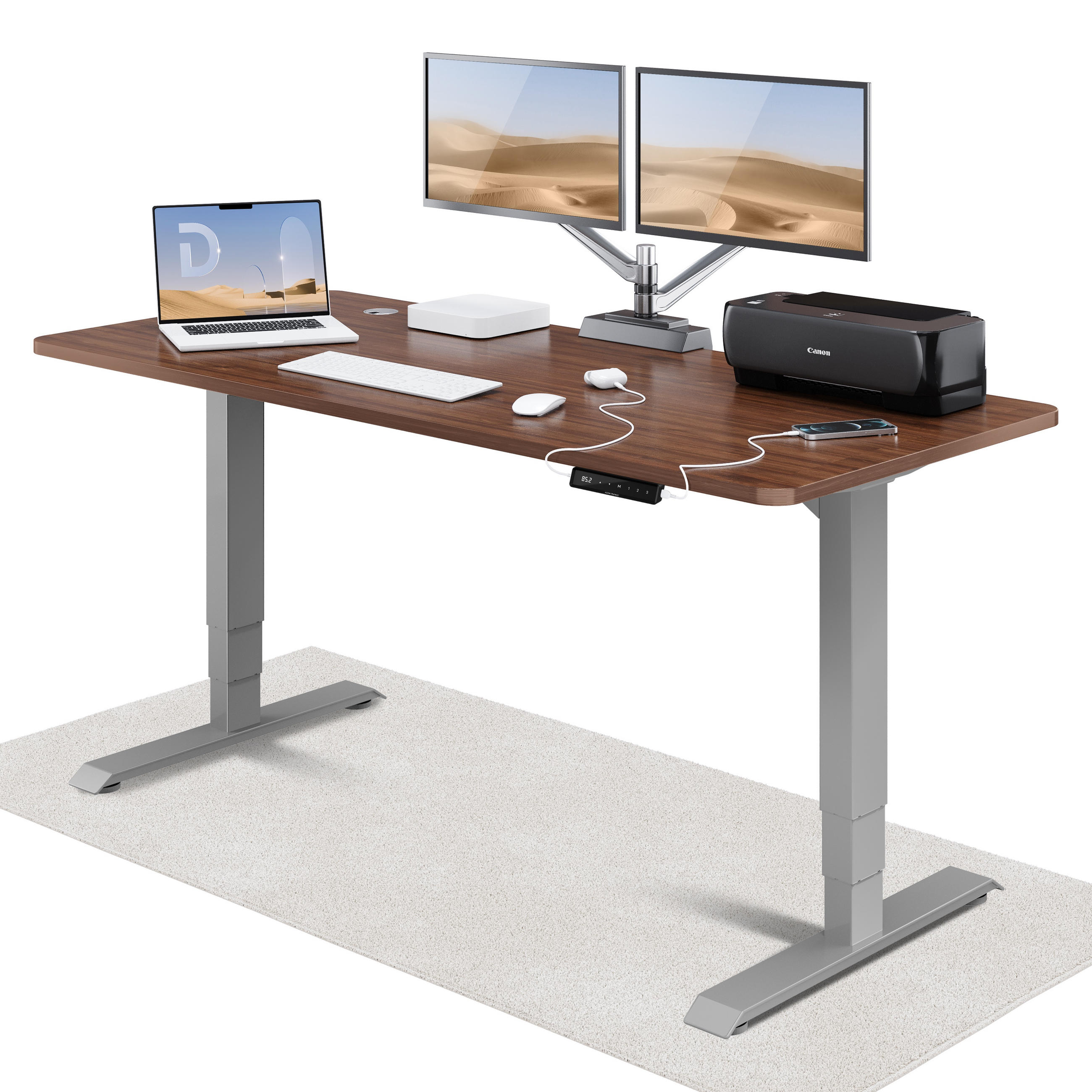 SCHREIBTISCH Elektrisch Höhenverstellbarer HomePro 180x80cm Grau/Walnuss mit Memory-Funktion, Anti-Kollisions Technologie - Walnussfarben/Grau, Holzwerkstoff (80/180/62cm) - Desktronic