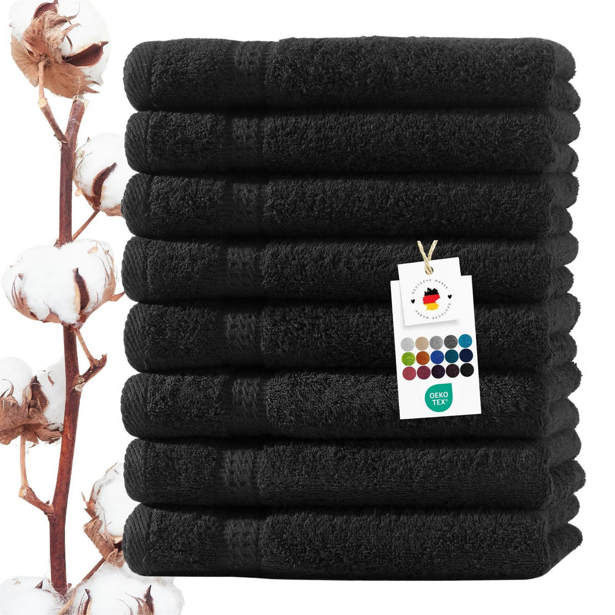 GÄSTEHANDTUCH 30x50 cm Frottier Gästetuch im 8er Set aus 100% Baumwolle, Schwarz 500g/m2 - Schwarz, Textil (35/50cm) - Carpe Sonno