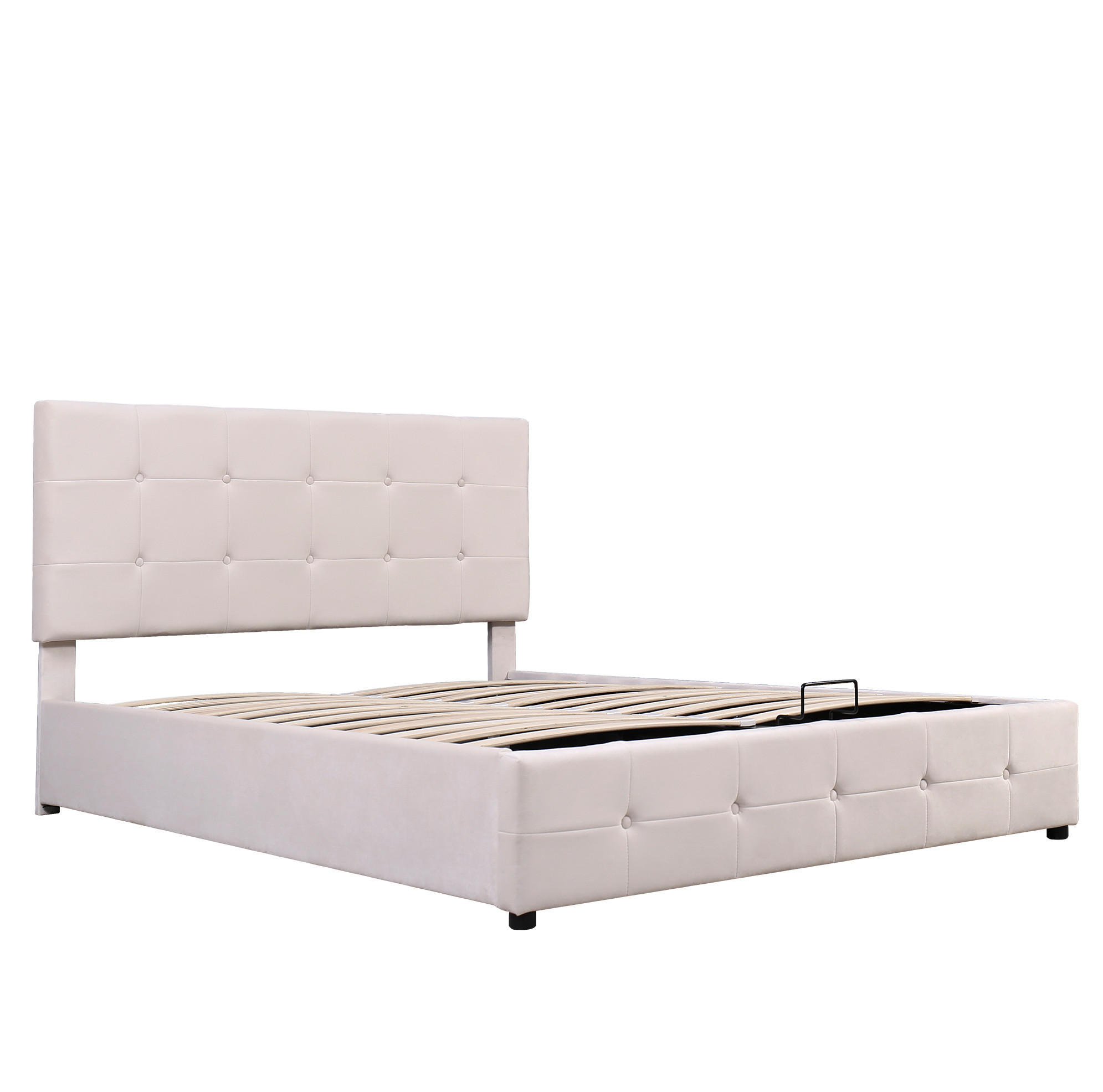 POLSTERBETT mit Bettkasten 203 x 140 cm Samt Cremeweiß - Beige, Metall (140/200cm) - Meubliv