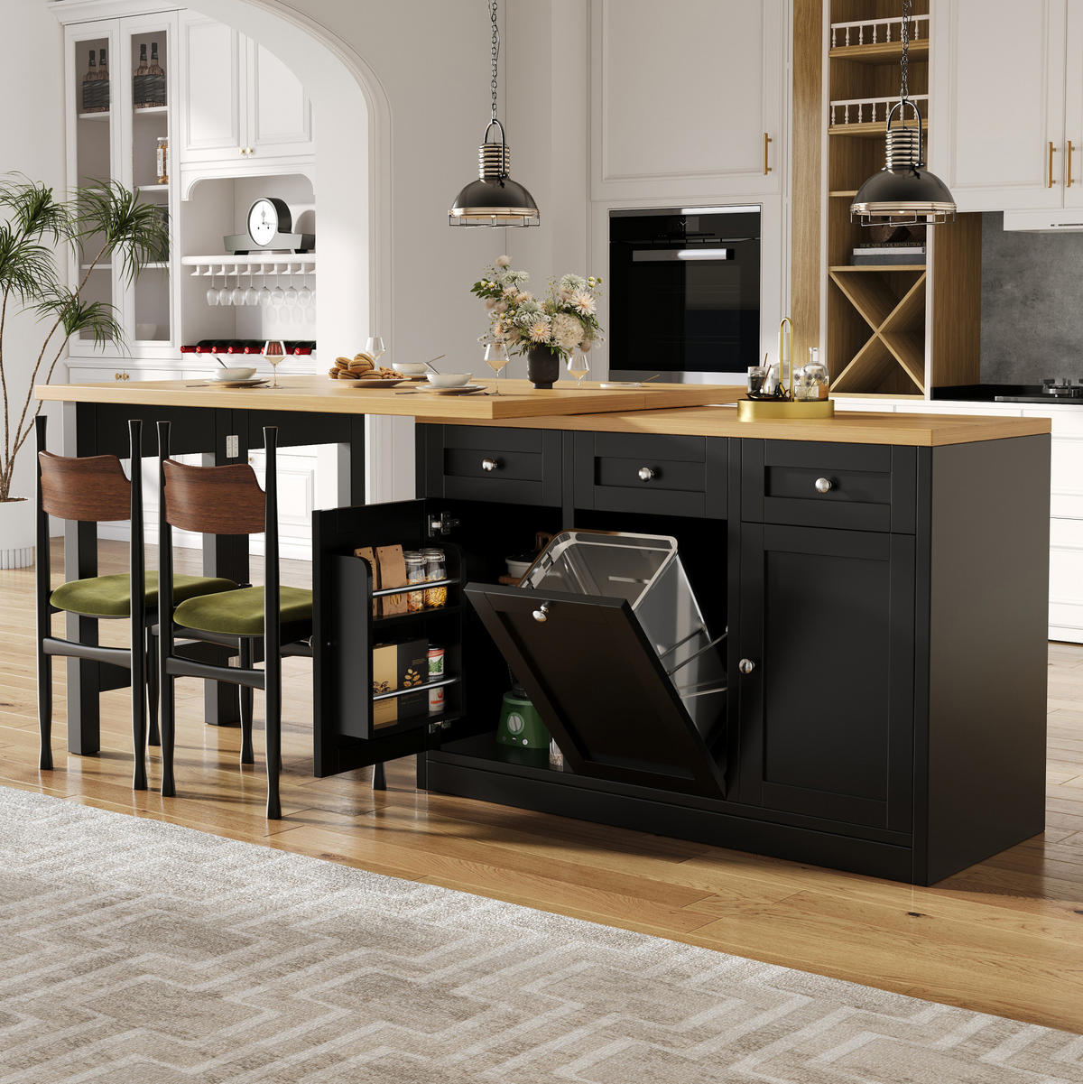 BARTISCH ausziehbar 120-200 cm mit Stauraum MDF Black - Schwarz, Holzwerkstoff (200/40/75.5cm) - Meubliv