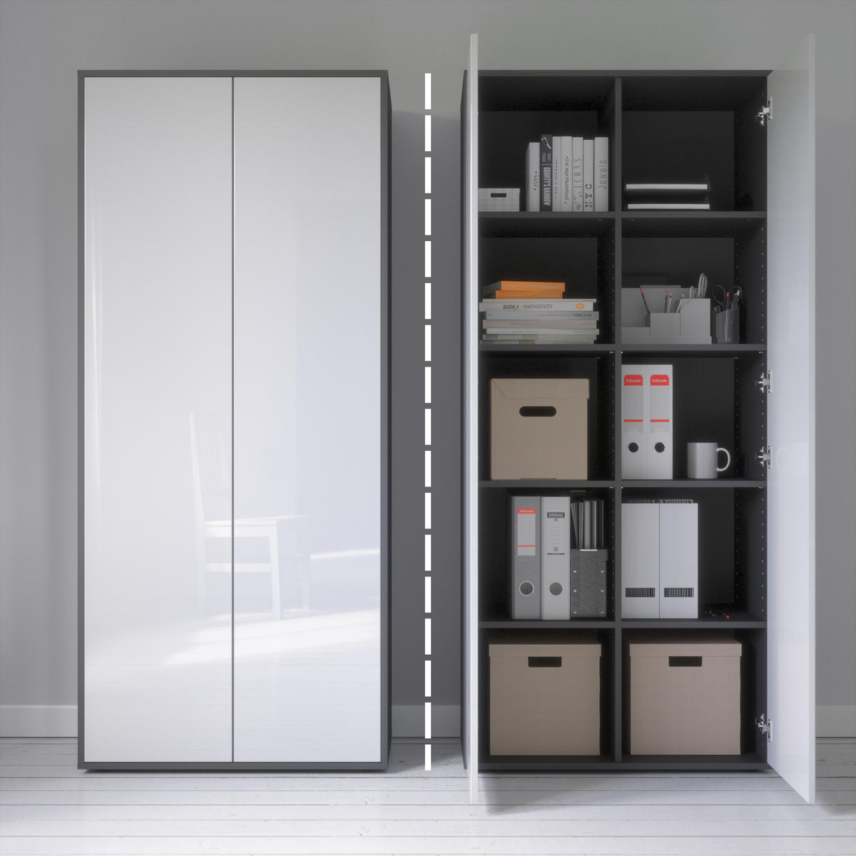 AKTENSCHRANK Amira T00 Weiß Hochglanz 180/80/40 cm - Weiß Hochglanz, Holzwerkstoff (80/180/40cm) - SIMPLYFURN
