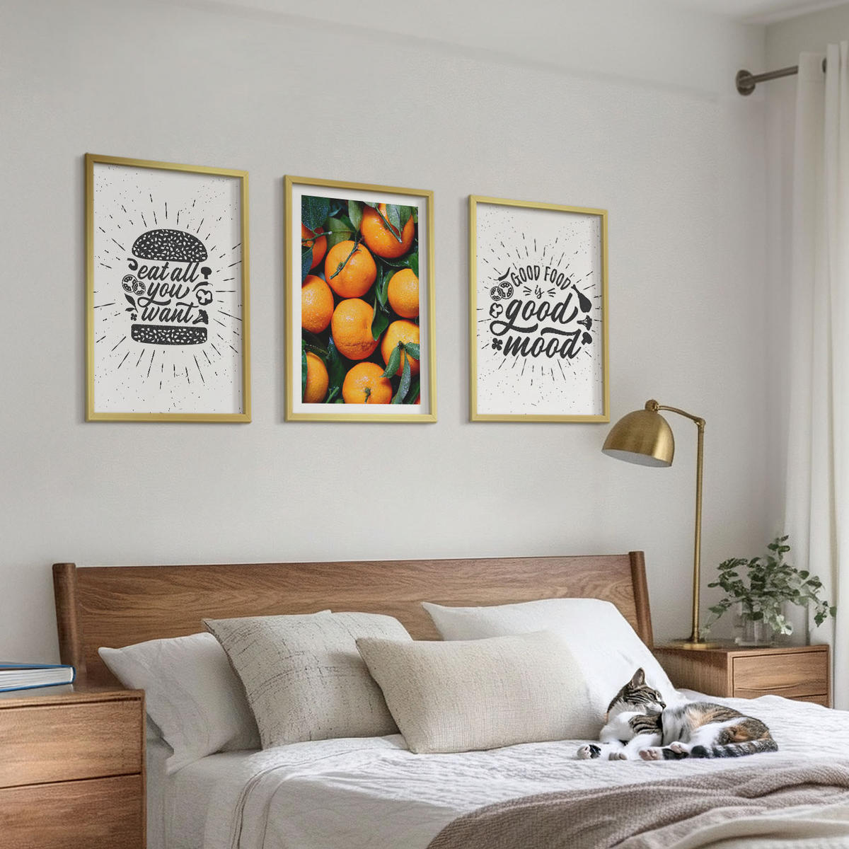 WANDBILDER 3er Set - 40x60 cm Goldrahmen - Juicy Oranges Kitchen - Goldfarben, Kunststoff (40/60cm) - ArtPrintCave