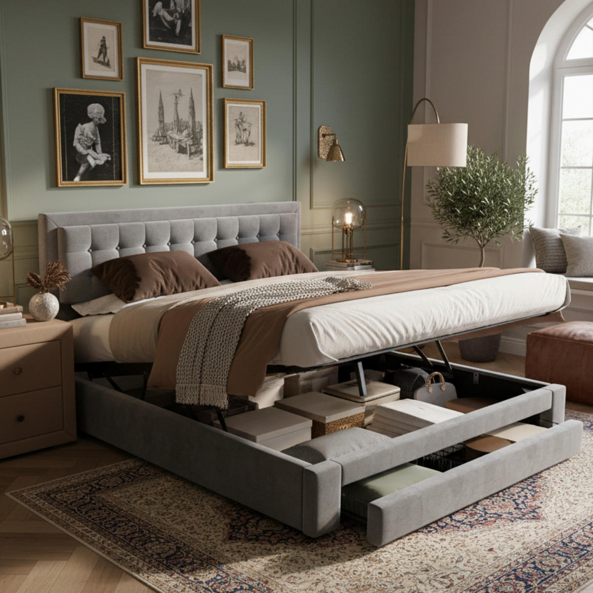 POLSTERBETT 180x200 Samt Lattenrost Stauraum Schubladen Grau - Grau, Textil (180/200cm) - FLIEKS