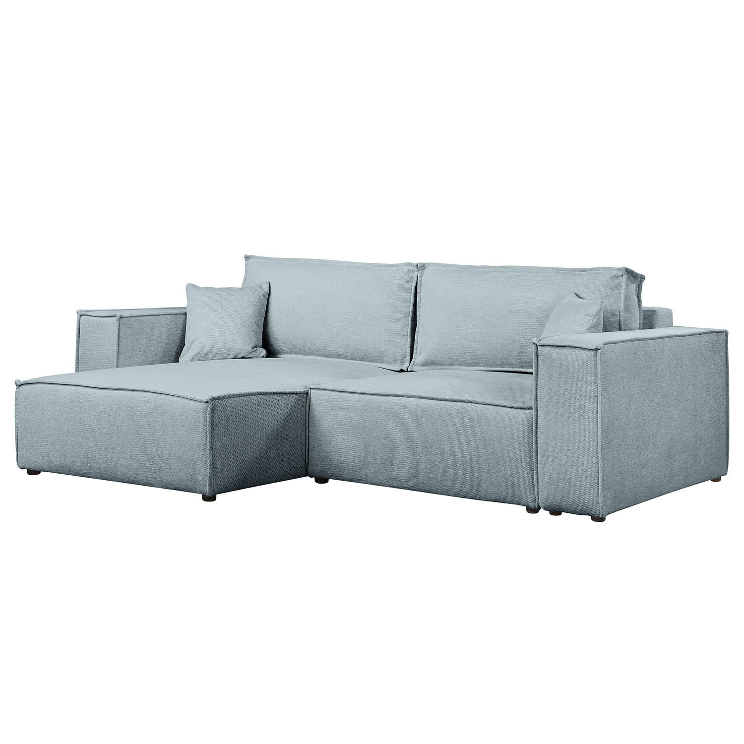 ECKSOFA mit Schlaffunktion - 255 cm - Blaugrau/Schwarz, Kunststoff/Textil (255/148cm) - home24