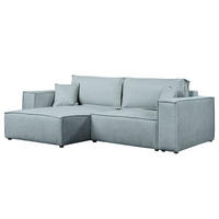 ECKSOFA mit Schlaffunktion - 255 cm - Blaugrau/Schwarz, Kunststoff/Textil (255/148cm) - home24