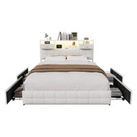 POLSTERBETT 140x200 cm mit 4 Schubladen, LED und USB-/Typ-C-Anschlüsse, Samt in Beige - Beige, Holz (140/200cm) - BRILVERDE