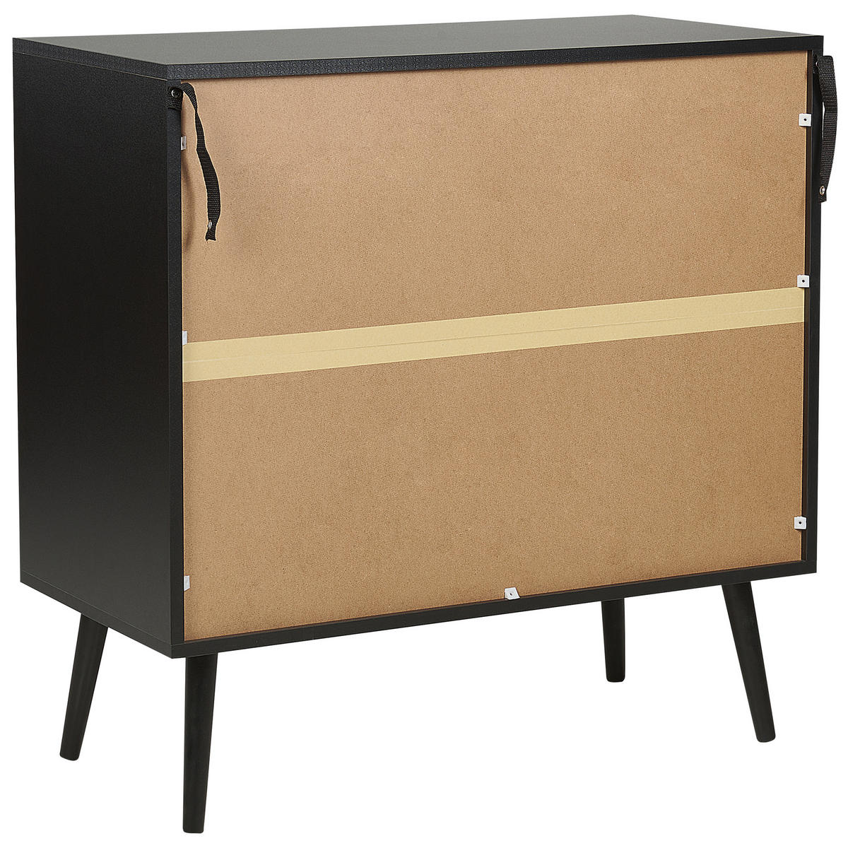 KOMMODE 3 Schubladen Rattan schwarz/beige Opoco - Beige/Schwarz, Holzwerkstoff (80/80/40cm) - Beliani
