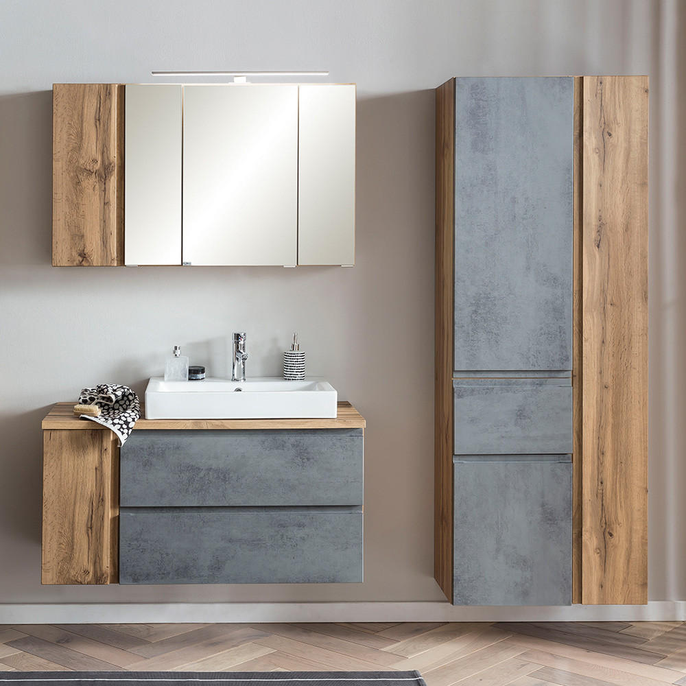 BADMÖBEL-SET 3-TLG. Vasto-03 - Grau, Holzwerkstoff (185/200/47cm) - Lomado