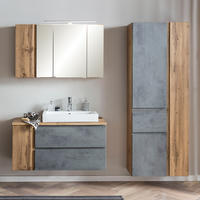 BADMÖBEL-SET 3-TLG. Vasto-03 - Grau, Holzwerkstoff (185/200/47cm) - Lomado