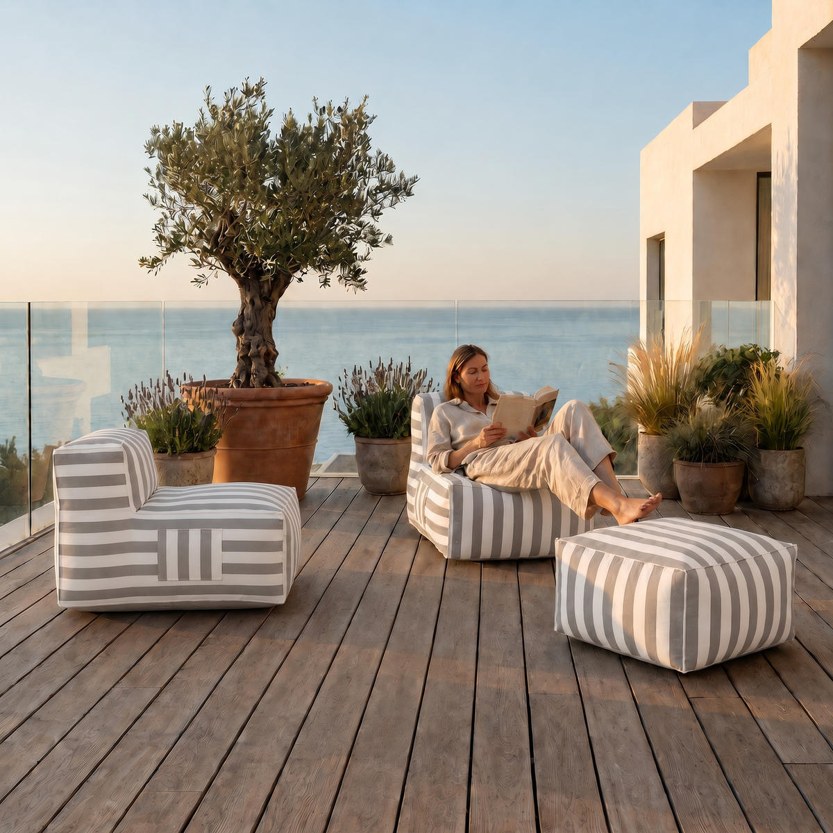 GARTENLOUNGE-SET SOFT SET 4 Grau - Grau, Textil - Muffo