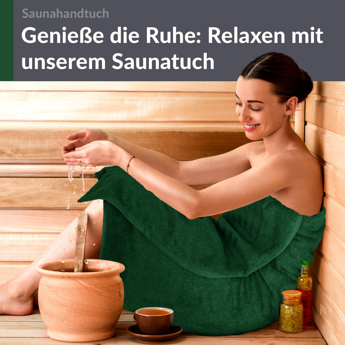 BADETUCH London Tannen Grün 100x200 cm - Waldgrün, Textil (100/200cm) - Lashuma