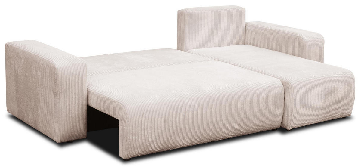 ECKSOFA LUNA mit Schlaffunktion und Bettkasten Cord-Stofff (Beige) - Beige, Textil (244/142cm) - VENASI MÖBEL