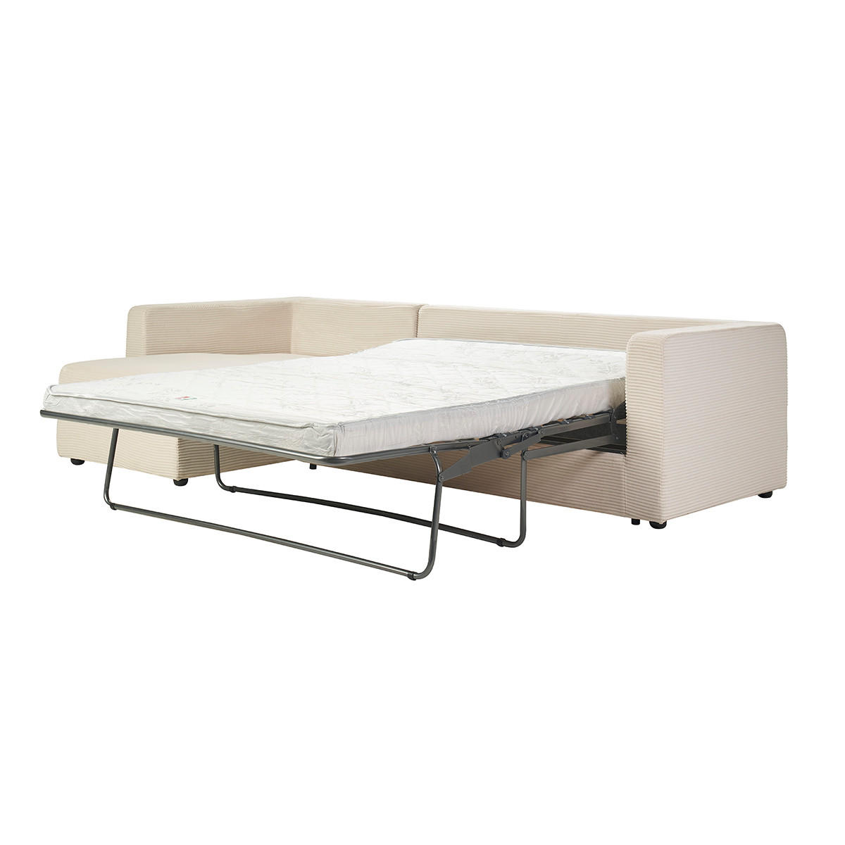 ECKSOFA linksseitig konvertibel 4 Sitzer in beige Rippenvelours mit 13 cm Matratze BACIO - Beige, Textil (150/276cm) - Miliboo