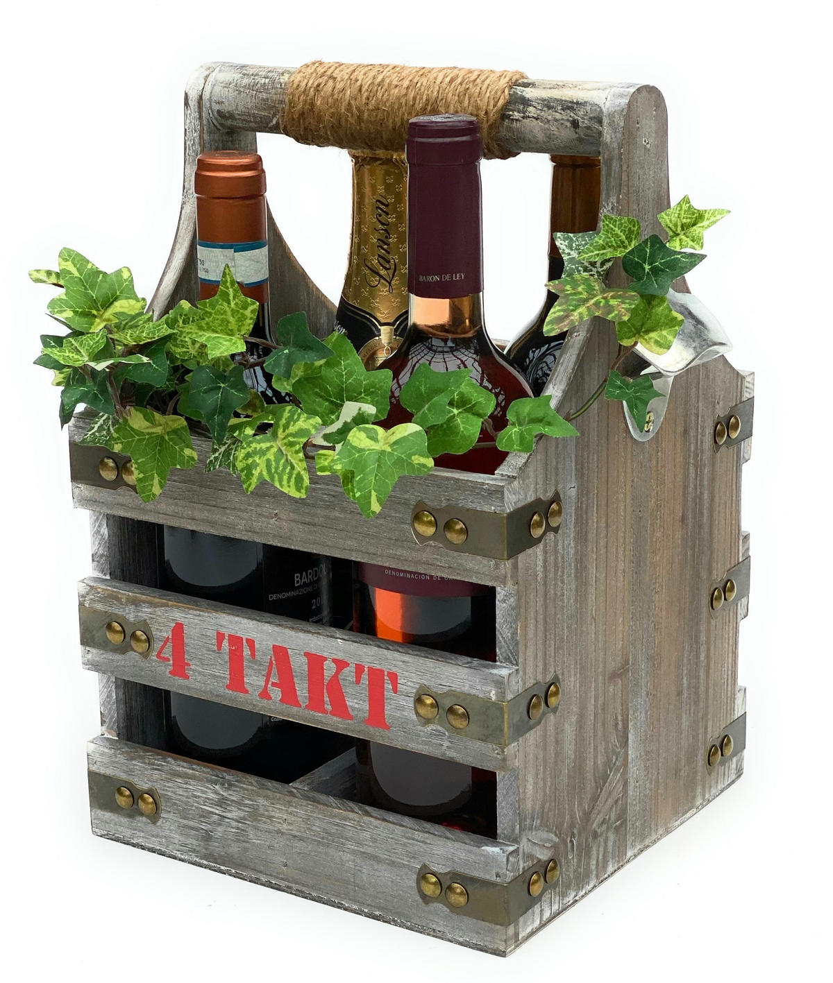 WEINTRÄGER aus Holz für 4 Flaschen 96034 - Grau, Holz (21/32/21cm) - DanDiBo
