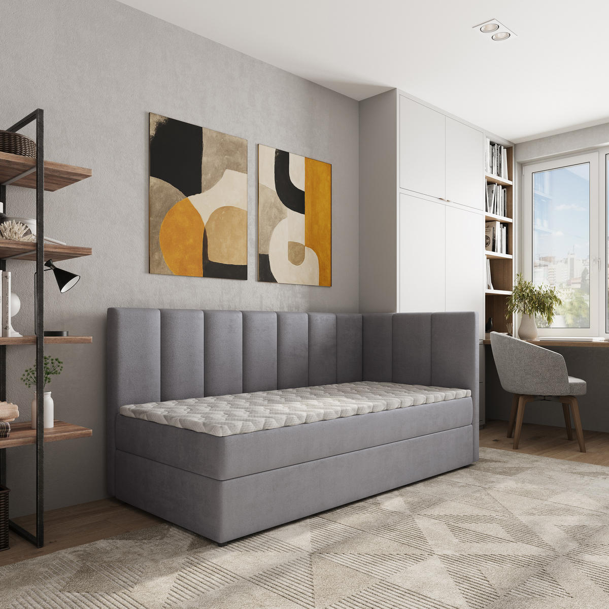 BOXBETT BEVE 80x200 cm mit Matratze und Topper, H2+H3 - Grau - Grau, Holz (80/200cm) - MASSENO