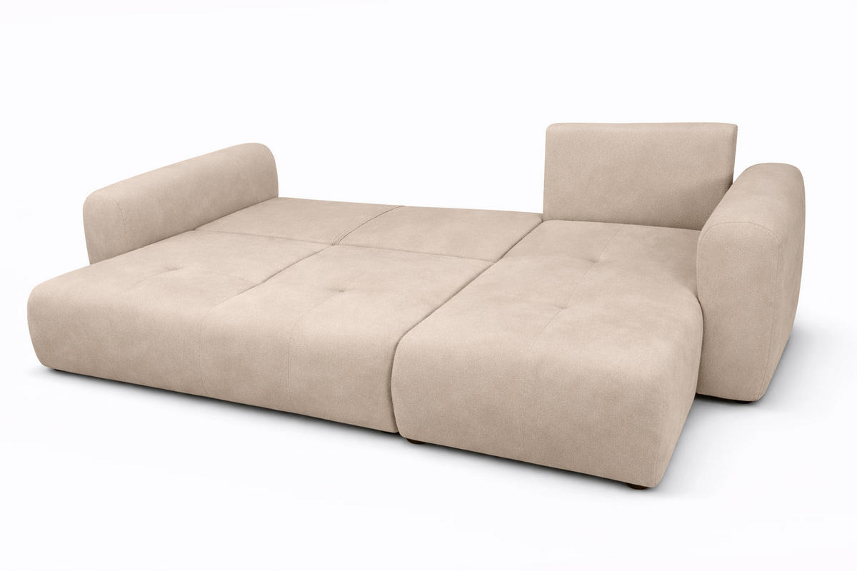 ECKSOFA Mit Schlaffunktion Und Bettkasten, Sofa L-Form Bingo L, Veloursstoff Salvador, Beige, Rechts - Beige, Holz (250/142cm) - Kaiser Möbel