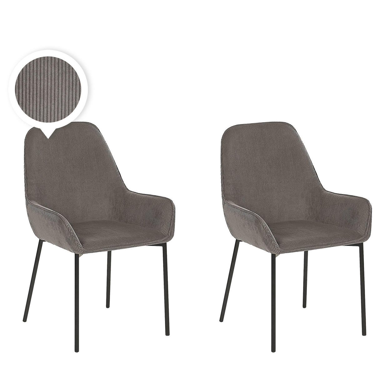 ESSZIMMERSTUHL 2er-Set Cord Grau Loverna - Grau, Textil/Metall (56/89/59cm) - Beliani