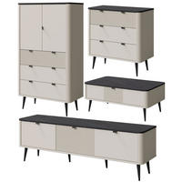 WOHNZIMMER-SET Marly 4-tlg Kaschmir / Graustein - Kaschmir/Beige, Holz/Holzwerkstoff (440/163/60cm) - Feldmann-Wohnen