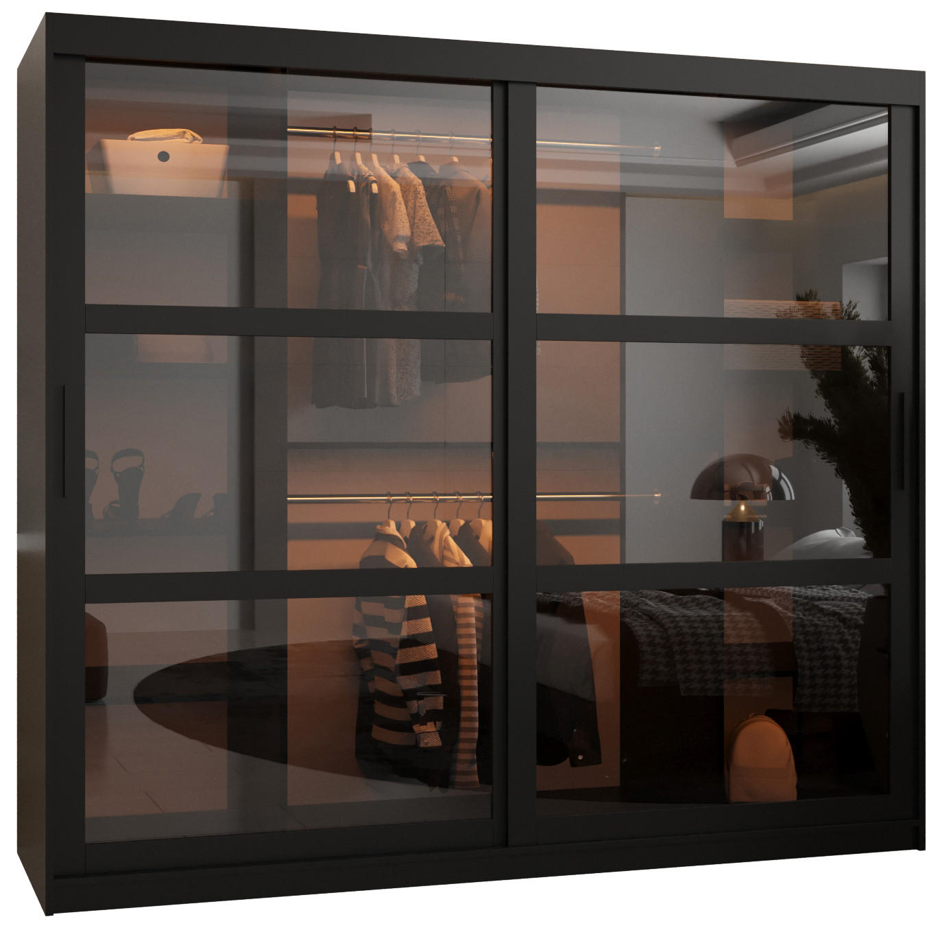 SCHWEBETÜRENSCHRANK 200/200/62 2-türig - Schwarz, Holz/Kunststoff (200/200/62cm) - Abiks Möbel