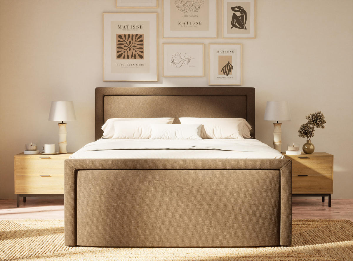 BOXSPRINGBETT Fresco 180/200 cm, in Braun, Bettkasten, Matratze, Topper - Schwarz/Braun, Holz/Holzwerkstoff (180/200cm) - Maison de Reve