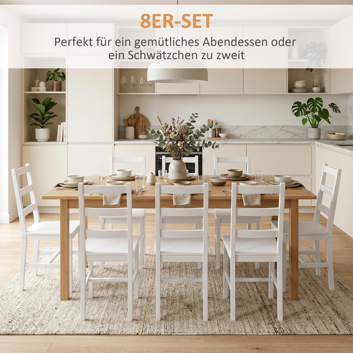 ESSZIMMERSTÜHLE 8er Set Kiefernholz Weiß - Weiß, Holz (41.5/90/46cm) - HOMCOM